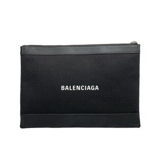 Balenciaga Navy Clip M Clutch Bag 373834 Canvas Leather